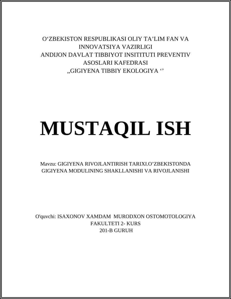 GIGIYENA RIVOJLANTIRISH TARIXI