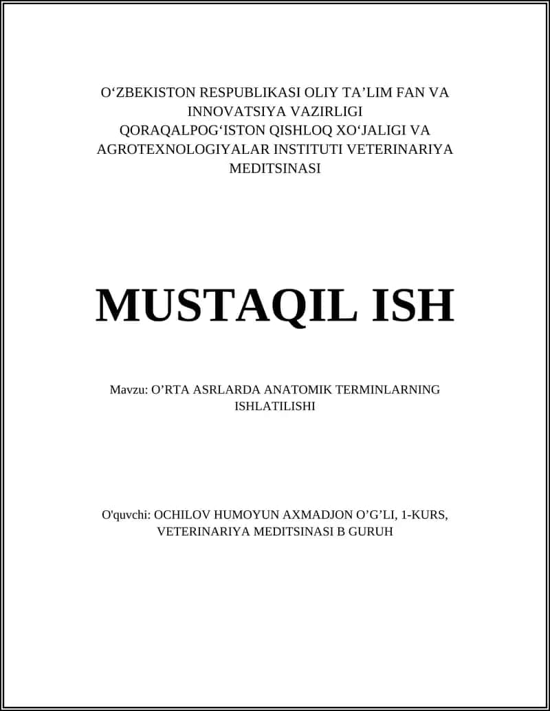 OʼRTA ASRLARDA ANATOMIK TERMINLARNING ISHLATILISHI