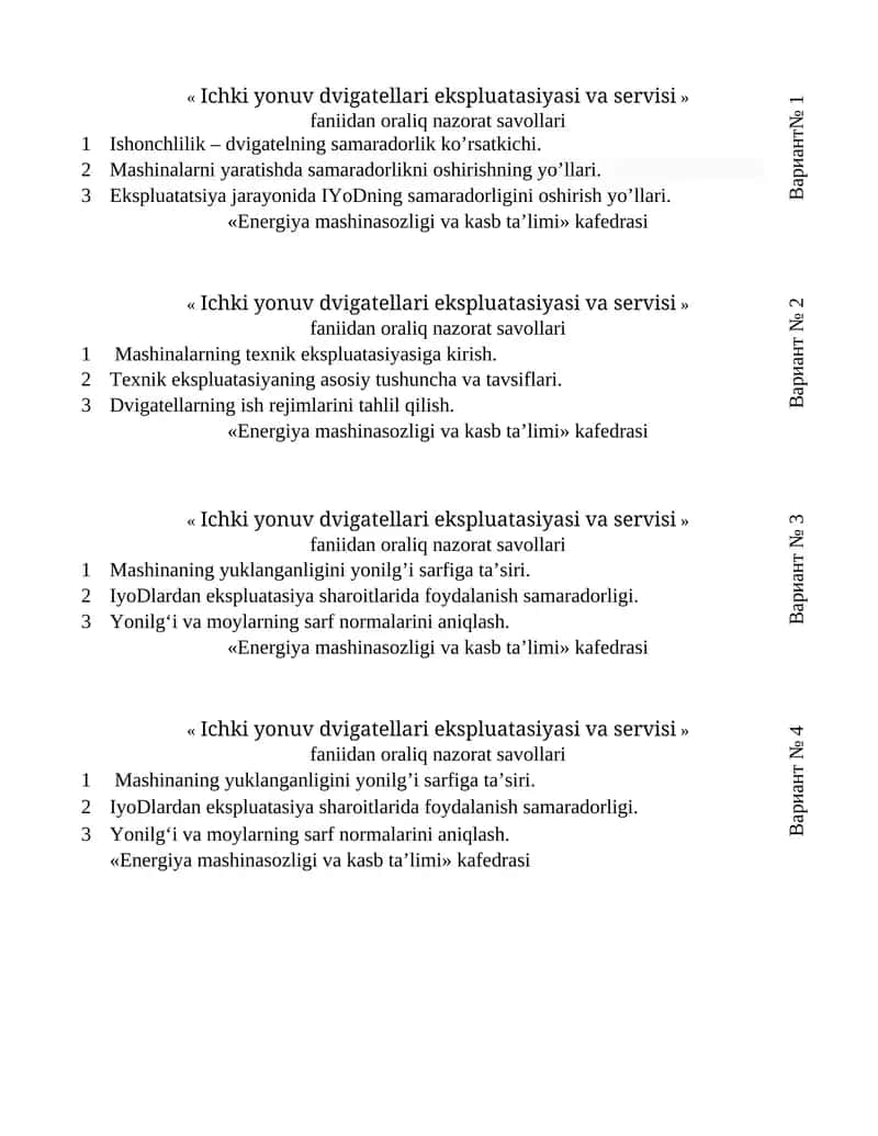 Ichki yonuv dvigаtеllаri ekspluаtаsiyasi vа sеrvisi