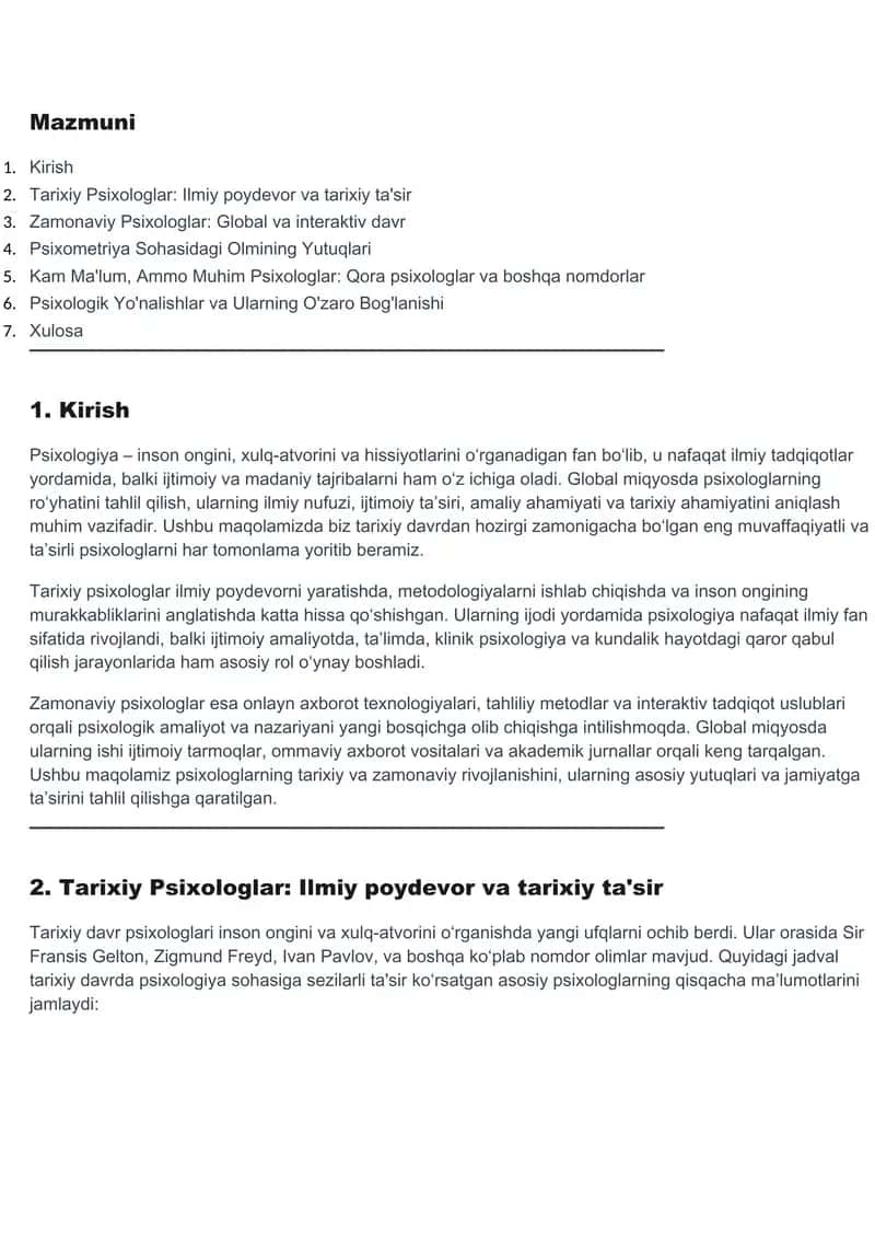 Tarixiy Psixologlar: Ilmiy poydevor va tarixiy ta'sir