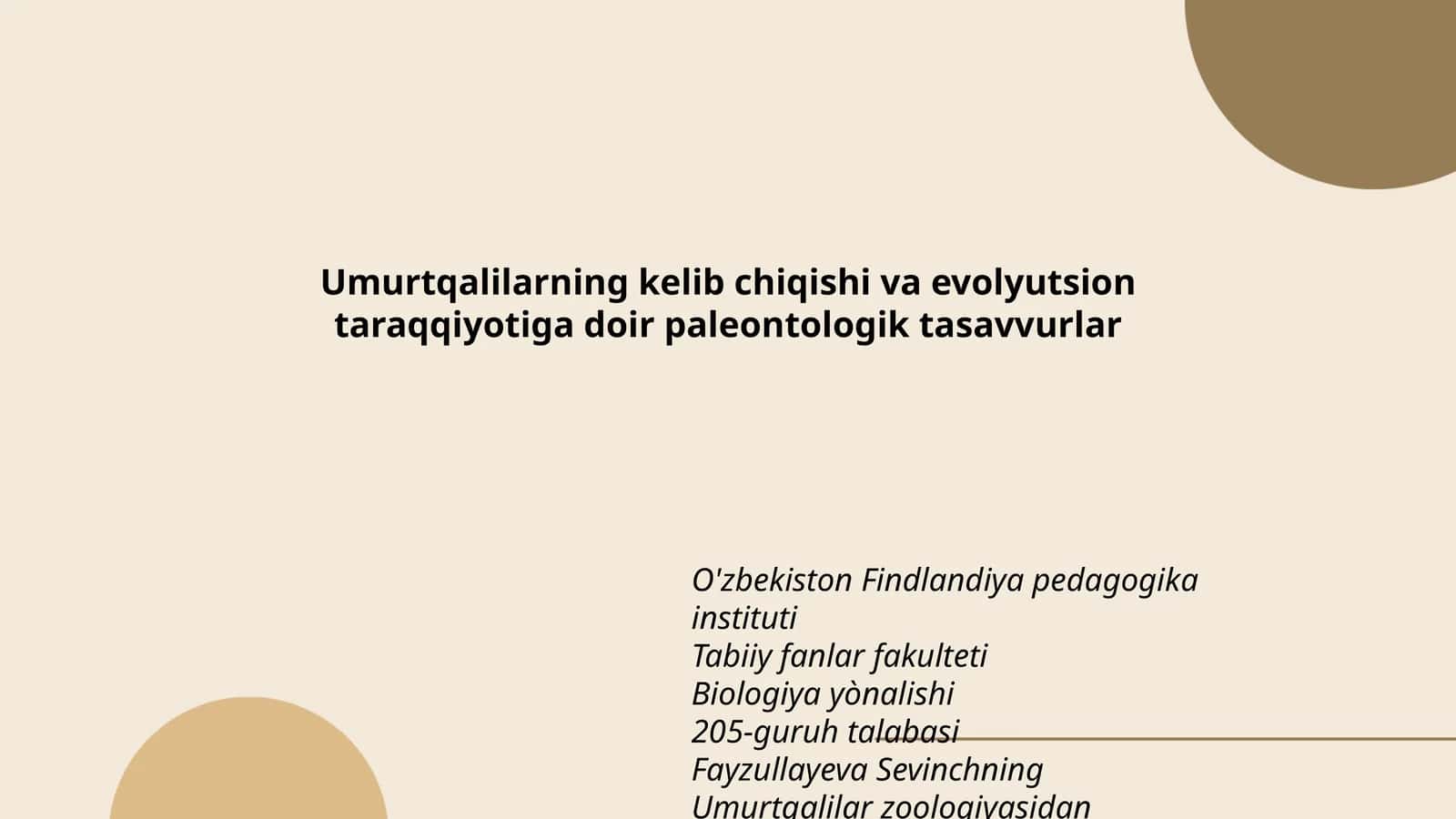 Umurtqalilarning kelib chiqishi va evolyutsion taraqqiyotiga doir paleontologik tasavvurlar
