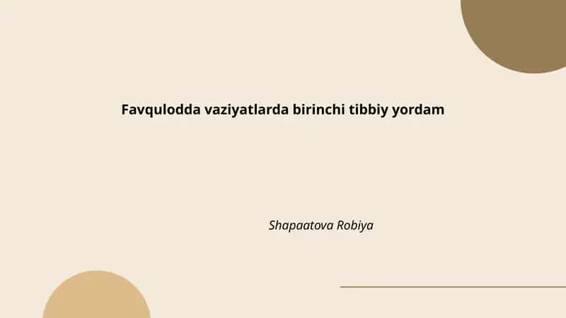 Favqulodda vaziyatlarda birinchi tibbiy yordam