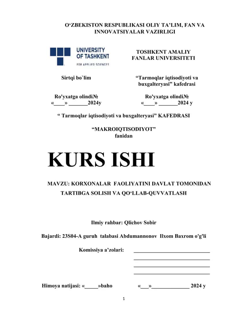 KORXONA FAOLIYATINI TARTIBGA SOLISH