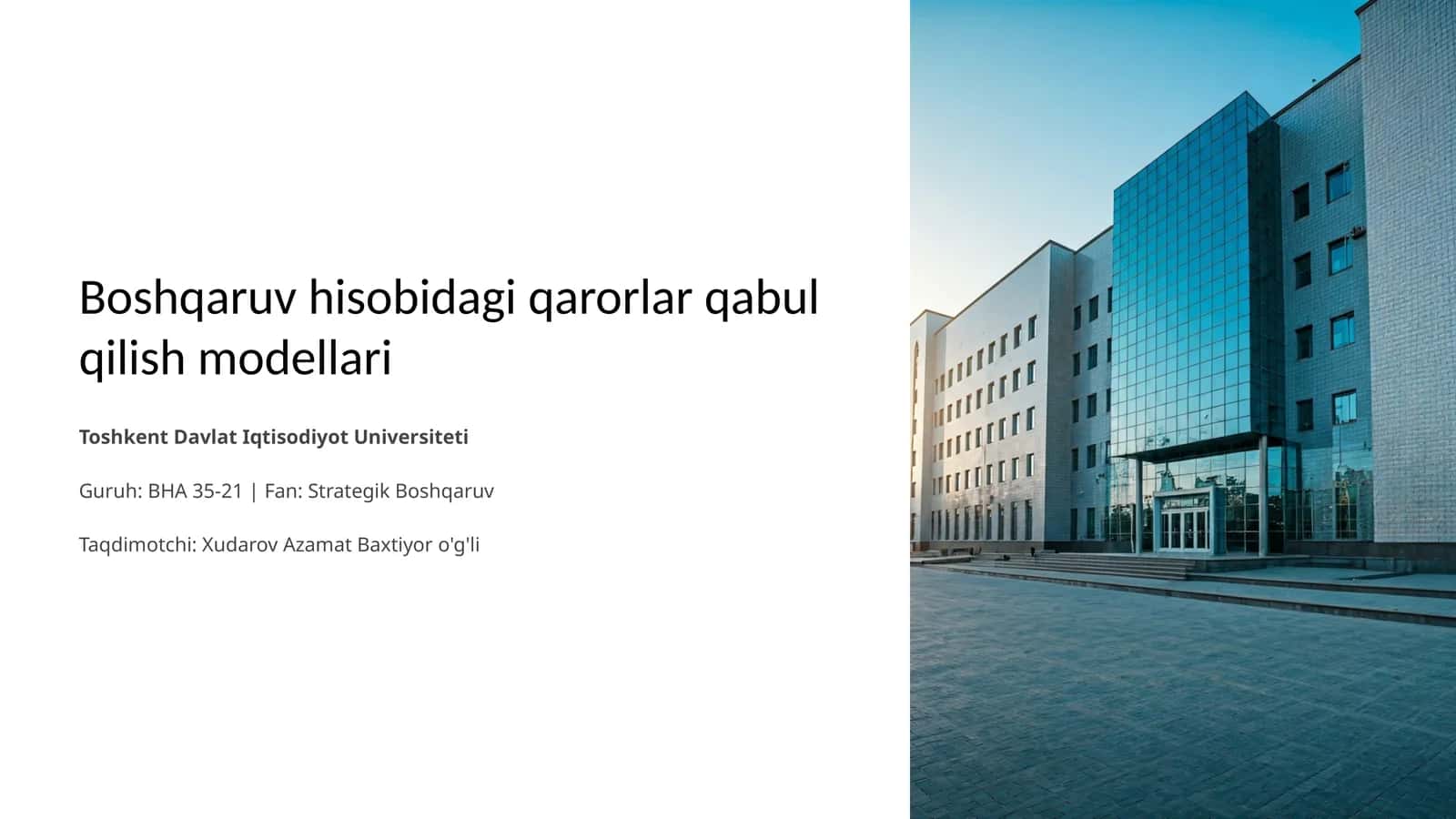 Boshqaruv hisobidagi qarorlar qabul qilish modellari