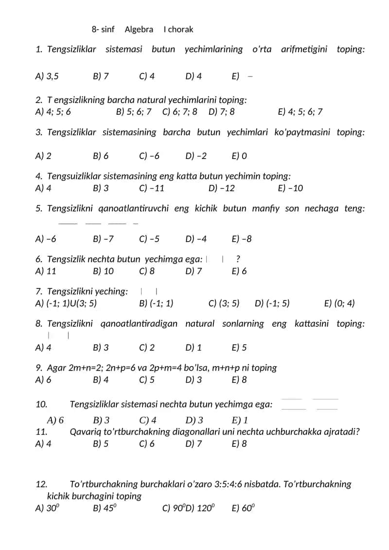 8- sinf Algebra I chorak