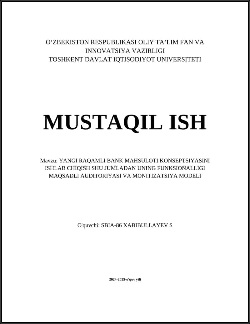 Yangi raqamli bank mahsuloti konseptsiyasi