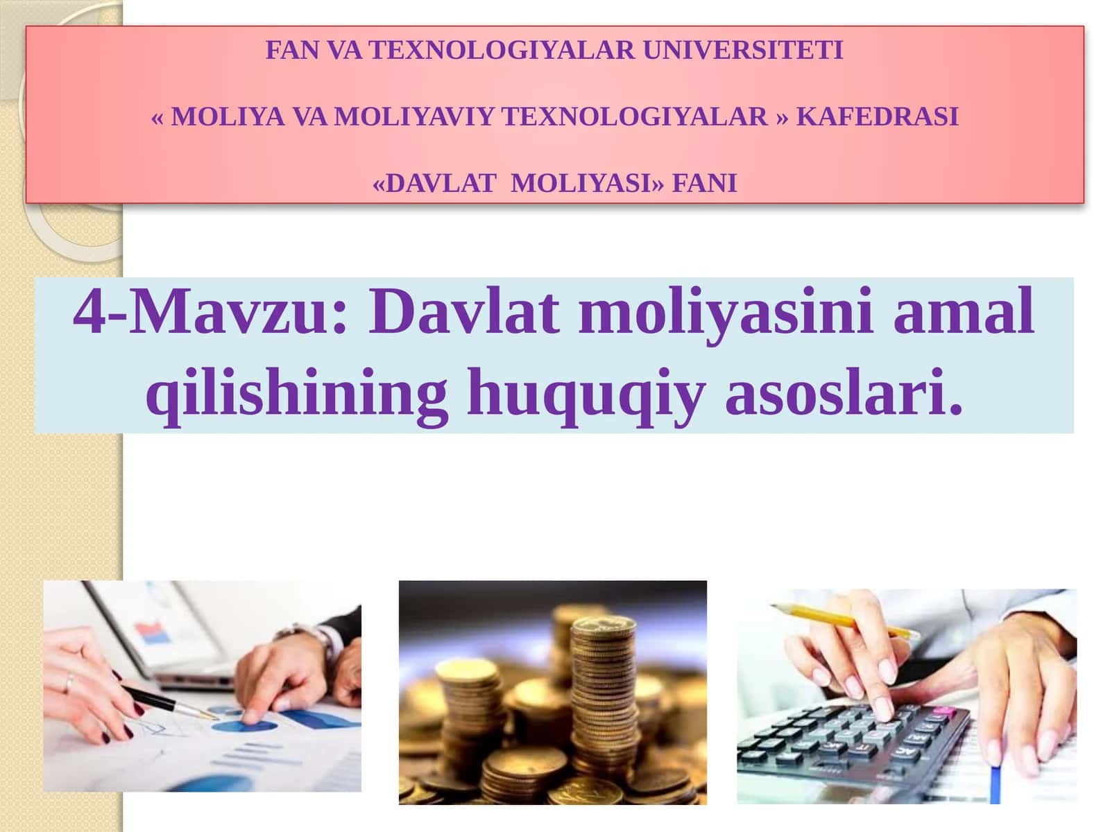 Davlat moliyasini amalga oshirishning huquqiy asoslari