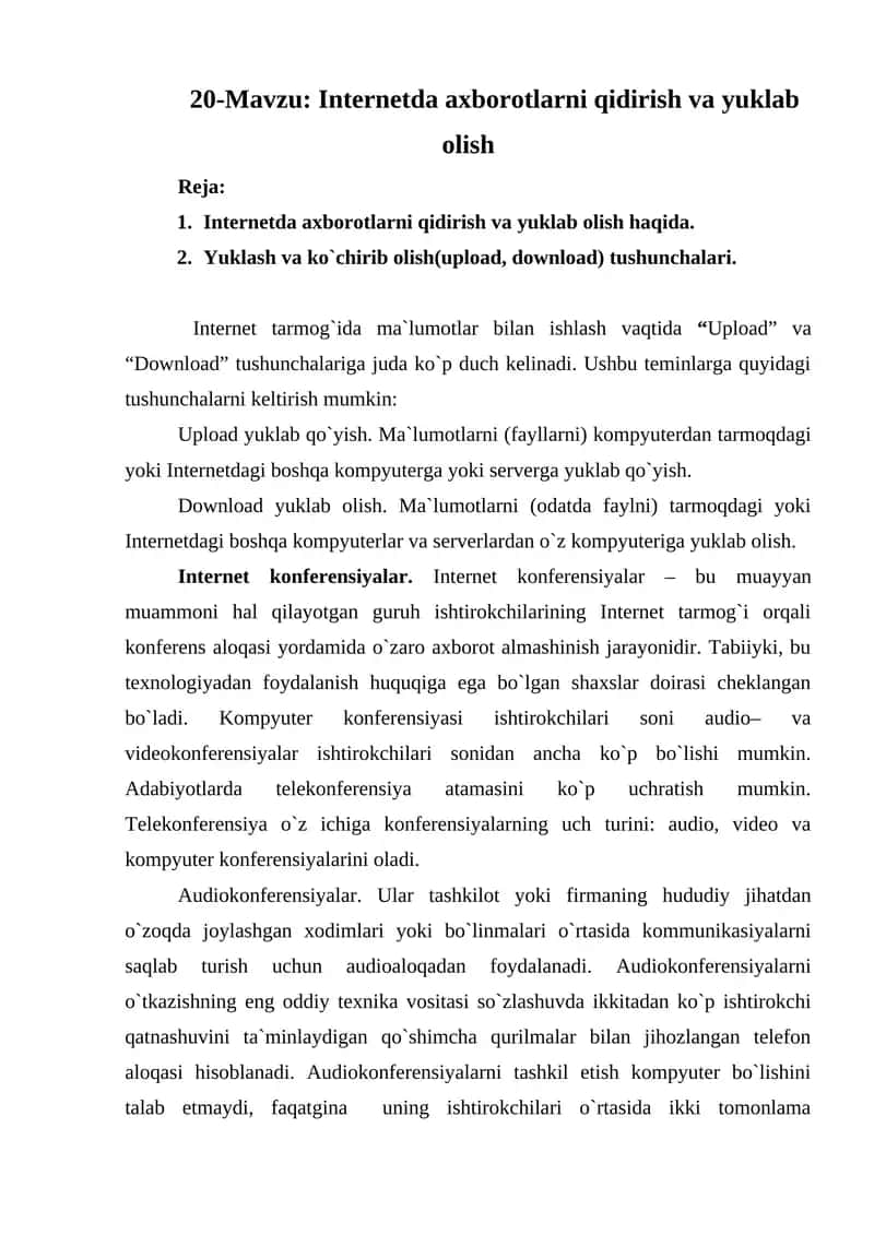 Internetda axborotlarni qidirish va yuklab olish