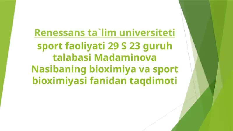 Sportchilar uchun bioximiyaviy va sport bioximiyasi