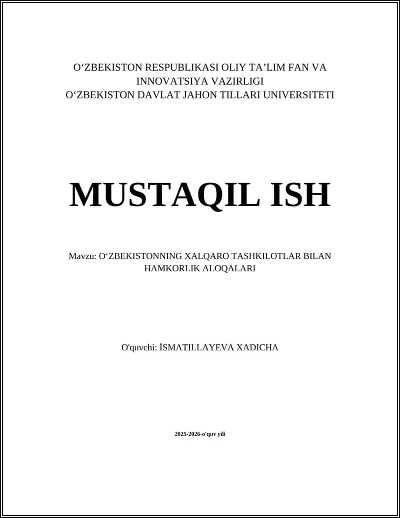 Oʻzbekistonning Xalqaro Tashkilotlar Bilan Hamkorlik Aloqalari