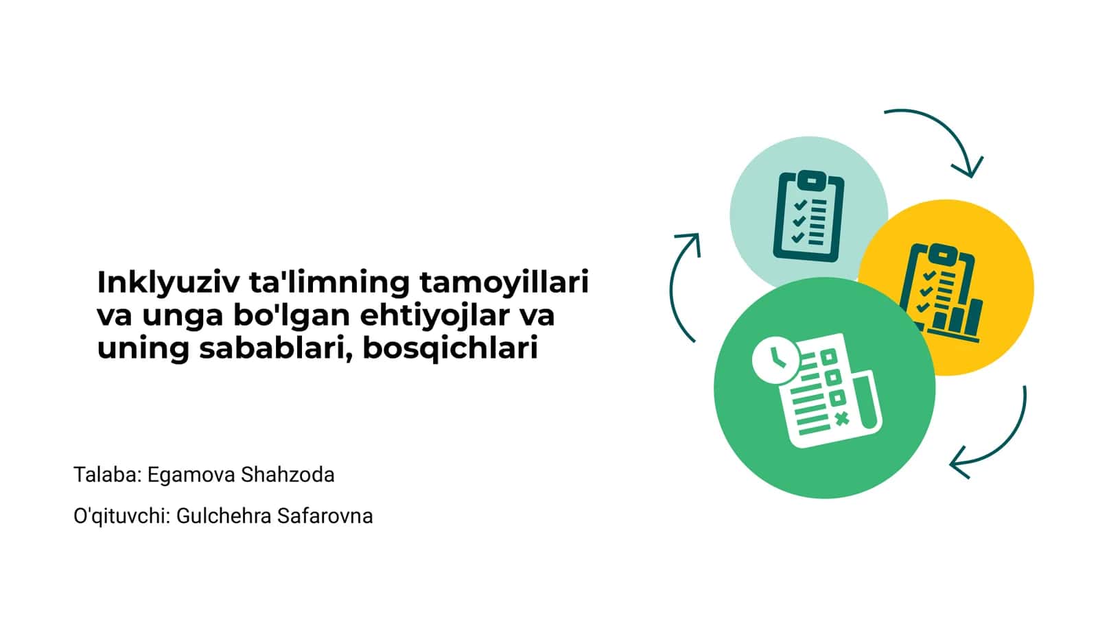 Inklyuziv ta'limning tamoyillari va unga bo'lgan ehtiyojlar