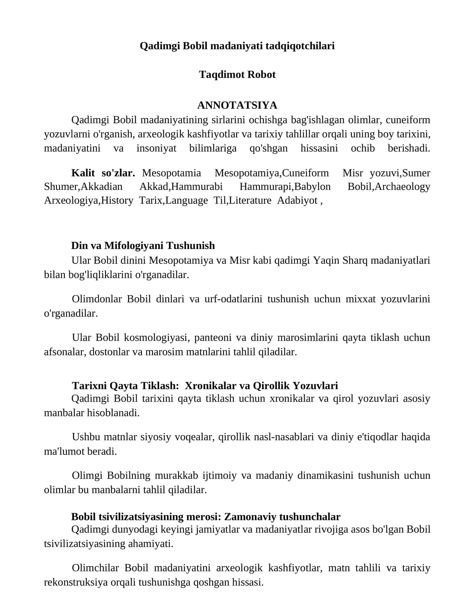 Qadimgi Bobil madaniyati tadqiqotchilari