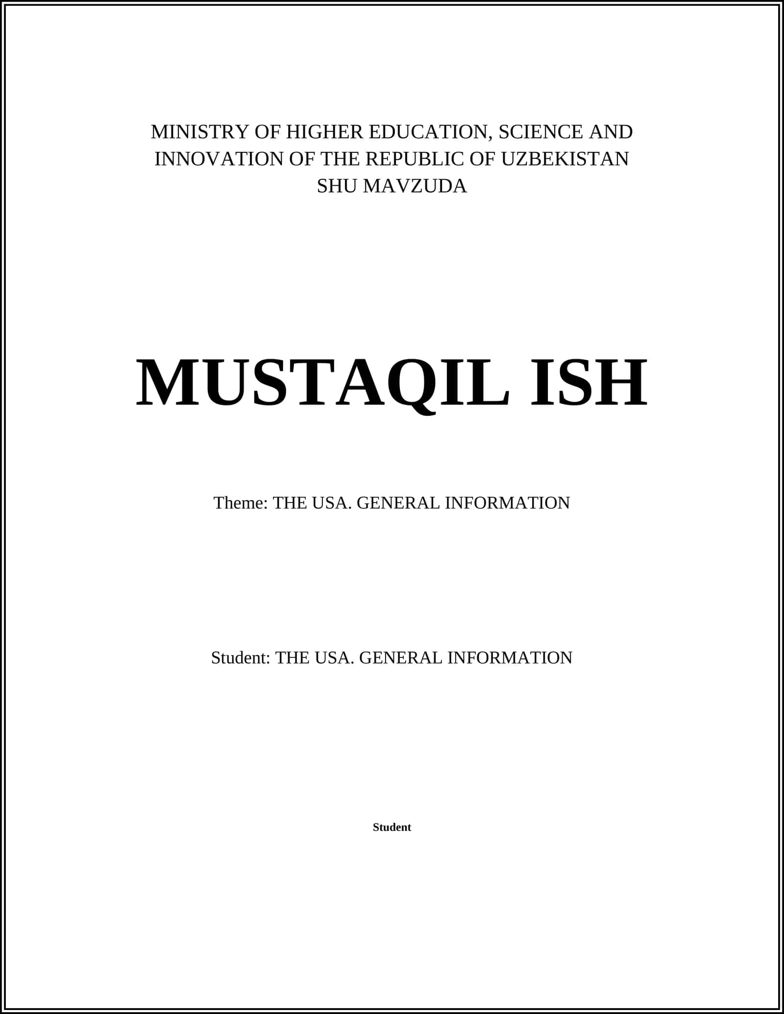 THE USA. GENERAL INFORMATION