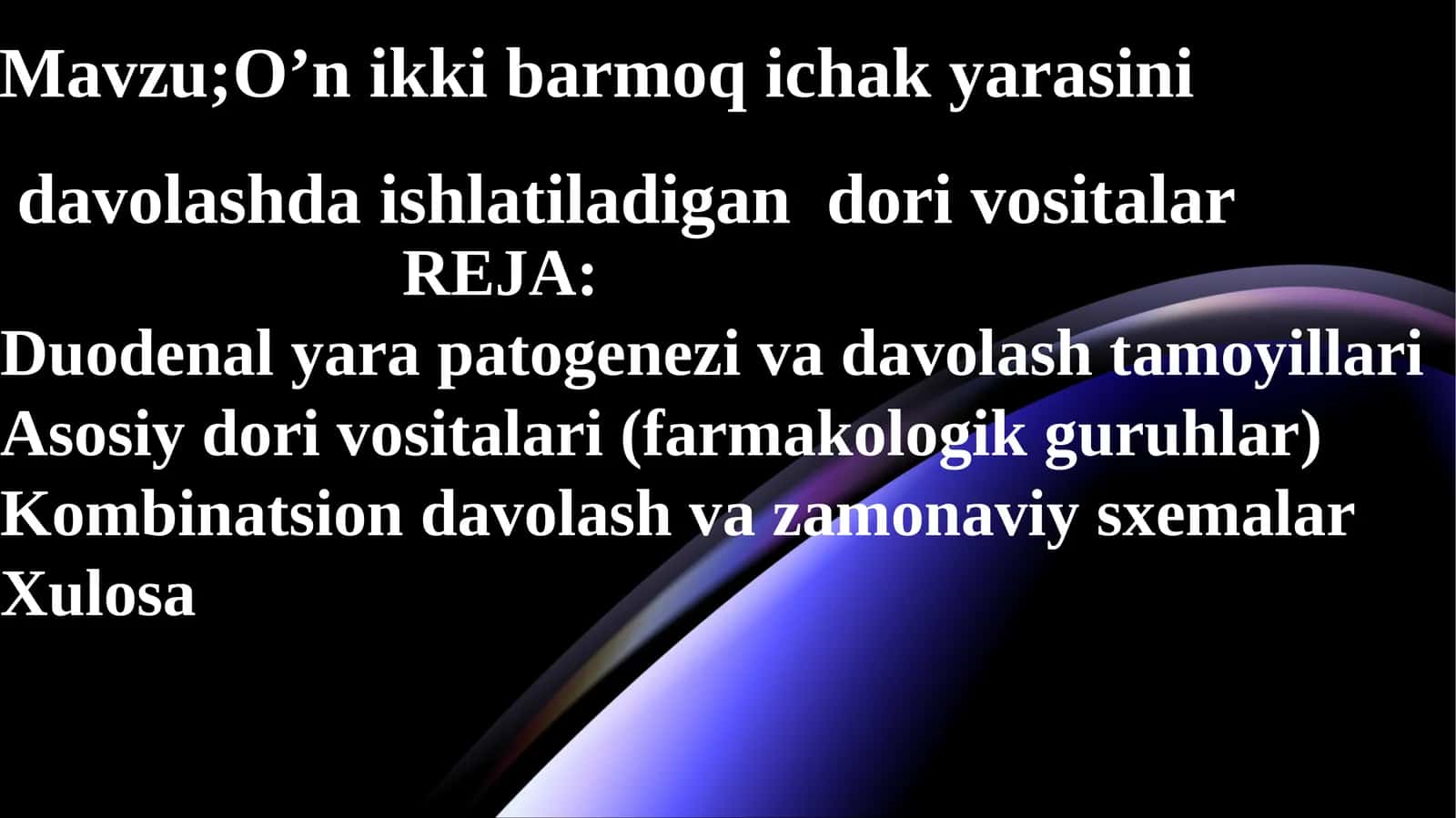 12 barmoqli ichak yarasini davolashda ishlatiladigan dori vositalarimustaqil ish
