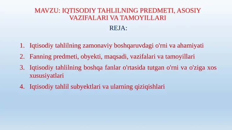 IQTISODIY TAHLILNING PREDMETI