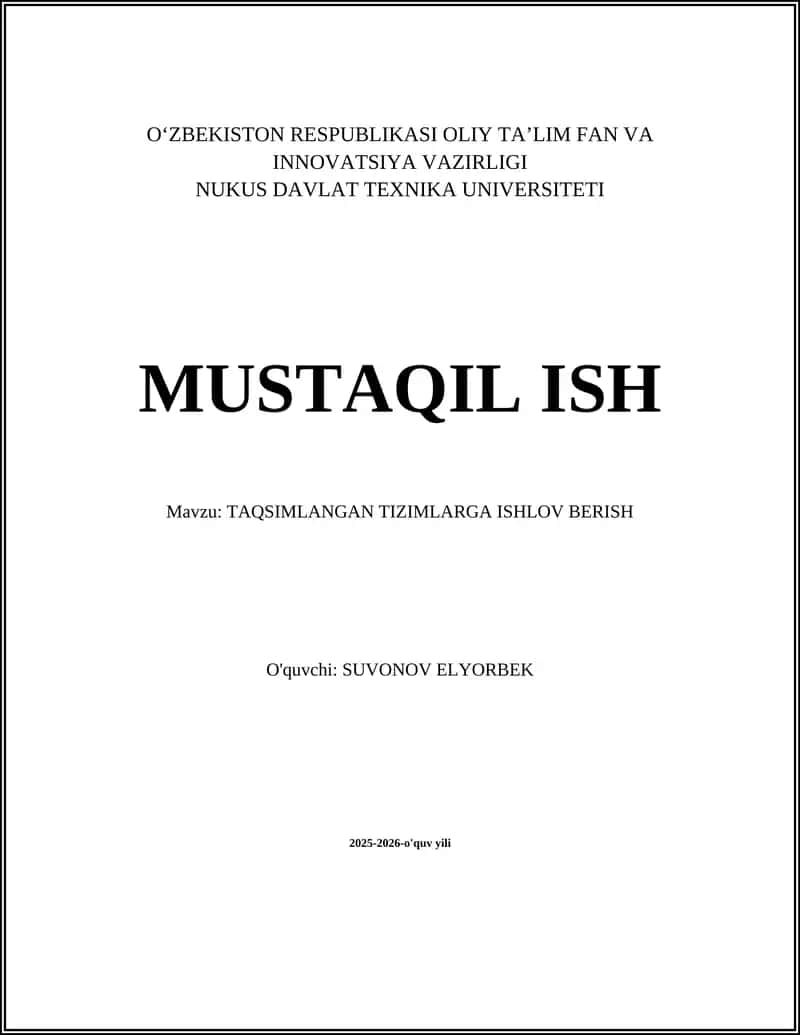 TAQSIMLANGAN TIZIMLARGA ISHLOV BERISH