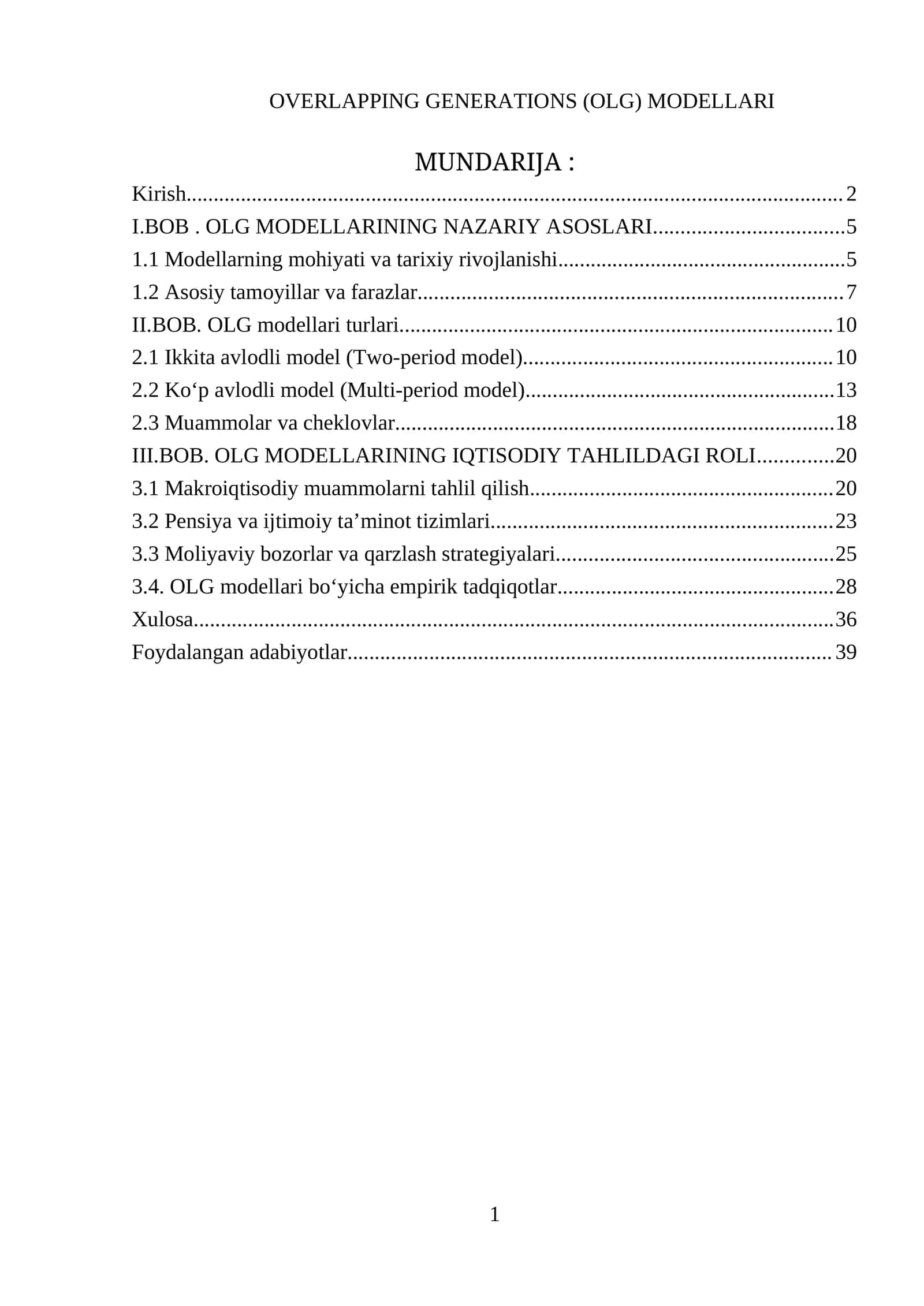 Overlapping Generations (OLG) MODELLARI