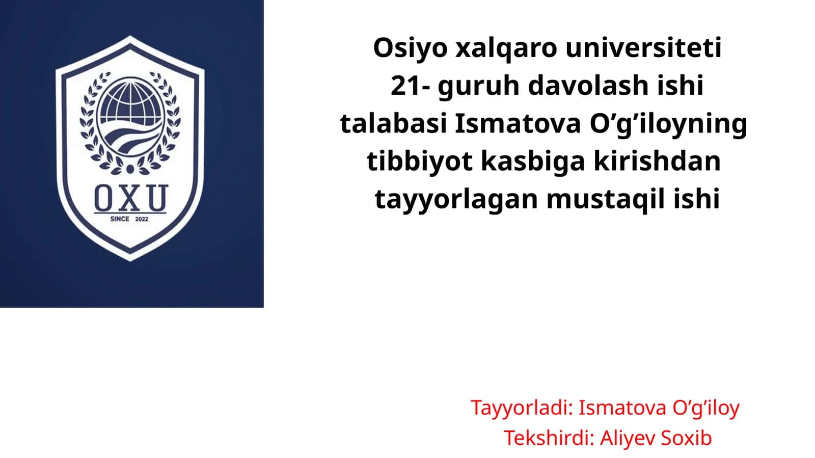 Nafas tizimi kasalliklari bilan kasallangan bemorlarni parvarishi va ularning nazorati