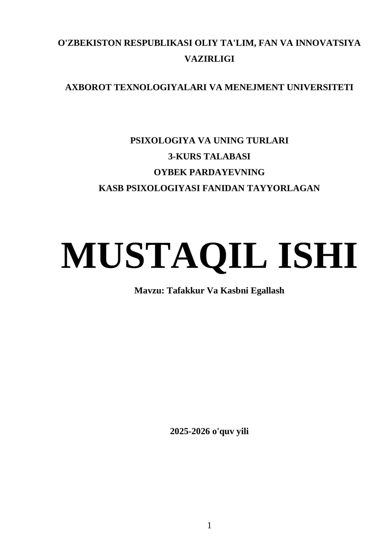 Tafakkur Va Kasbni Egallash