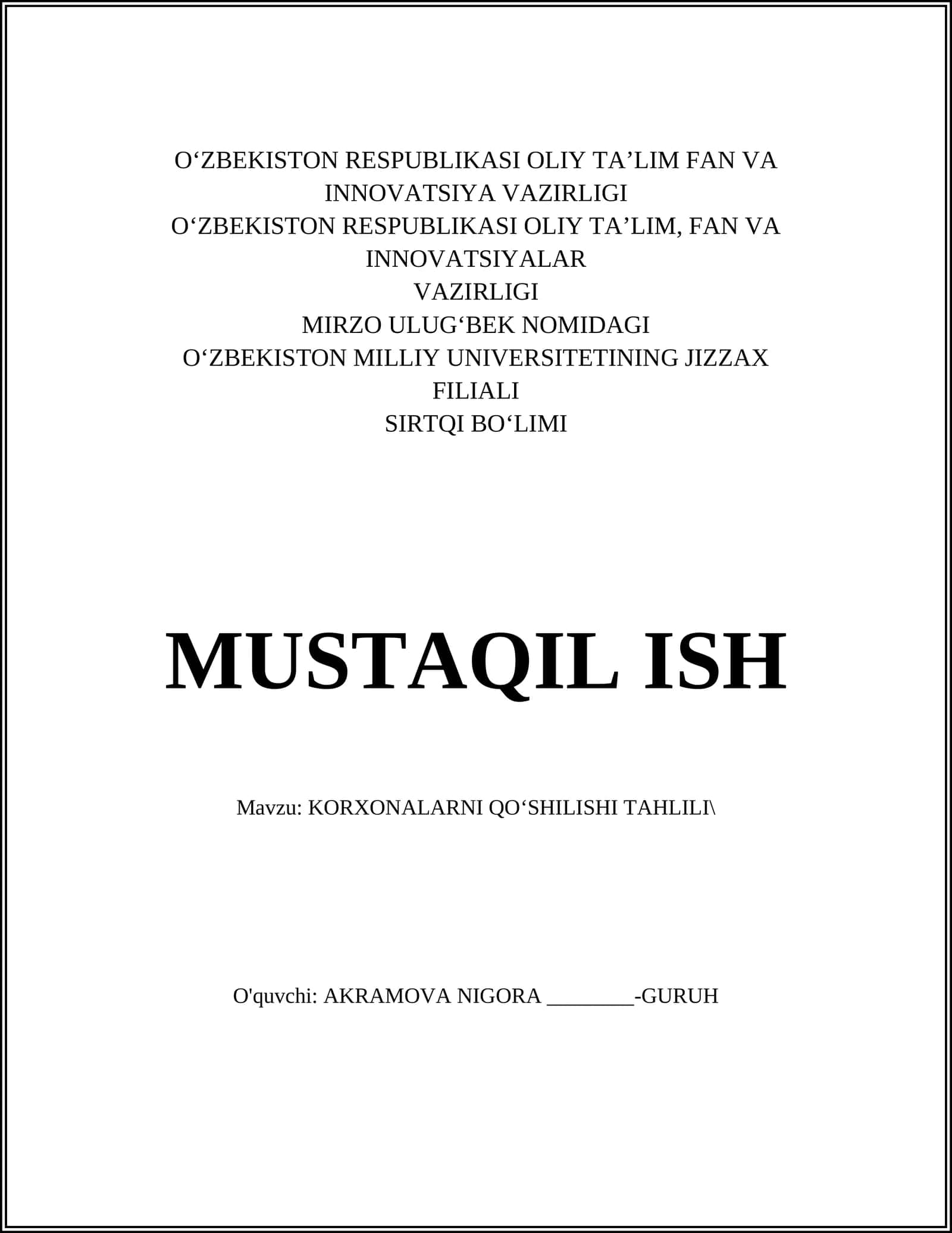 Korxonalarni qo‘shilishi tahlili