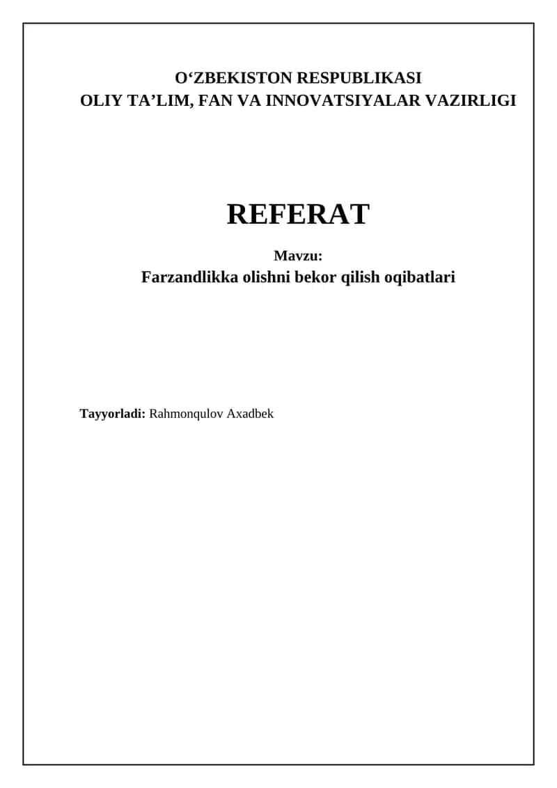 Farzandlikka olishni bekor qilish oqibatlari