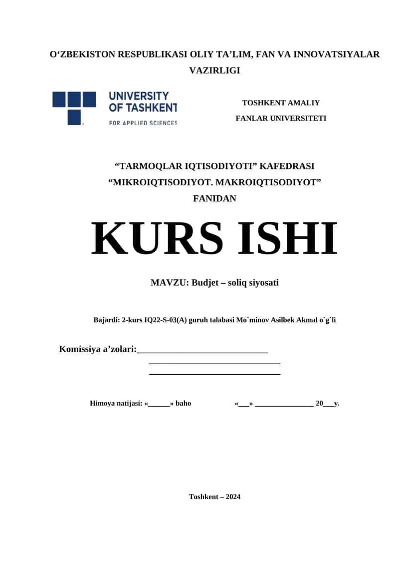 Mikro iqtisodiyot, makro iqtisodiyot kurs ishi