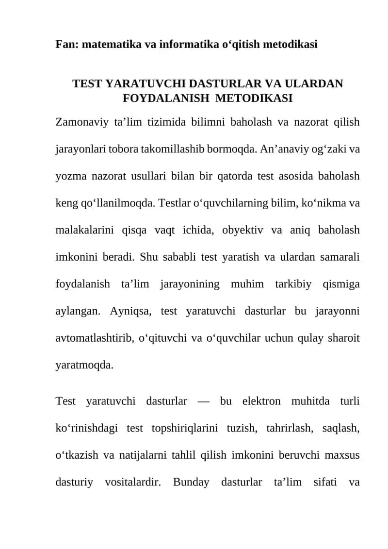 Test yaratuvchi dasturlar