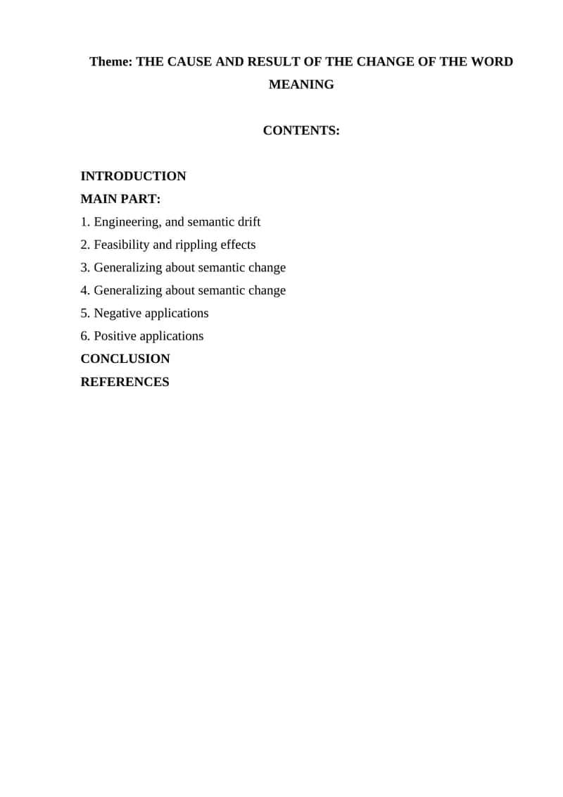 THE CAUSE AND RESULT OF THE CHANGE OF THE WORD MEANING