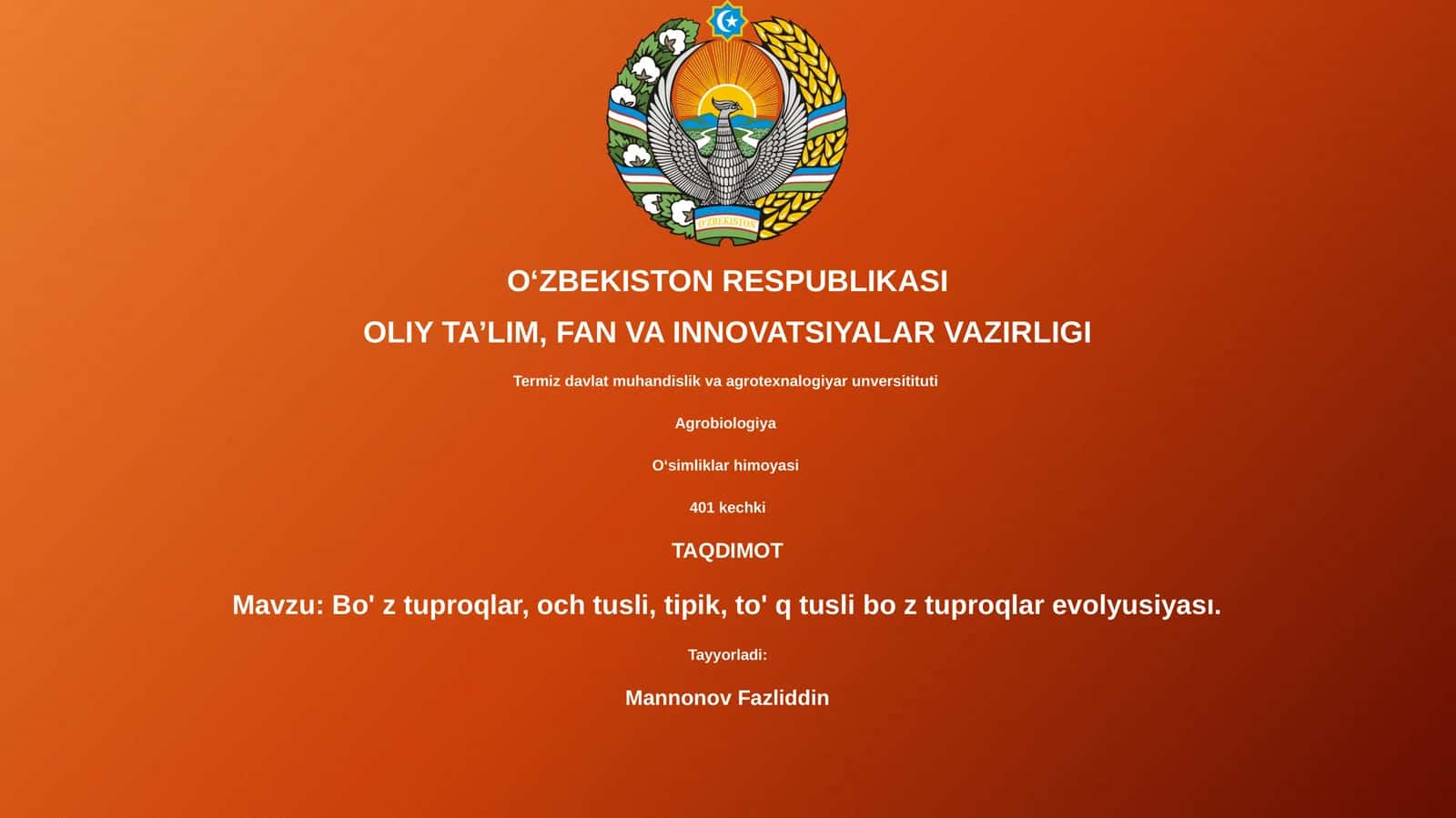 Bo' z tuproqlar, och tusli, tipik, to' q tusli bo z tuproqlar evolyusiyası