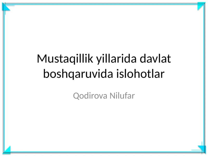 Mustaqillik yillarida davlat boshqaruvida islohotlar