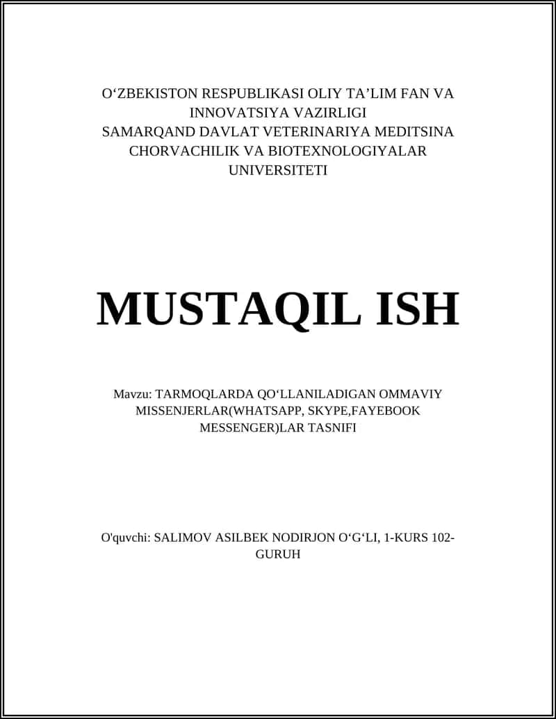 Messenjerlarni umumiy tasnifi