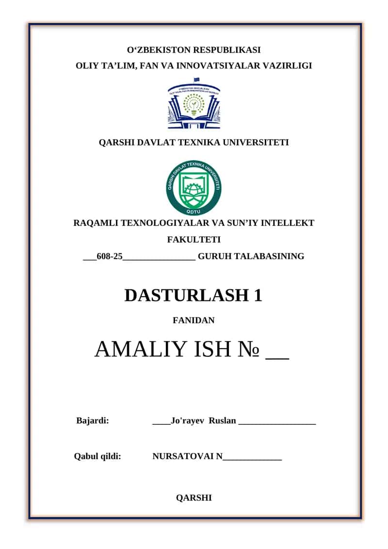 C++ dasturlashtirish tilida prosedura (nostandart) funksiyalardan foydalanib dasturlar tuzishni o‘rganish