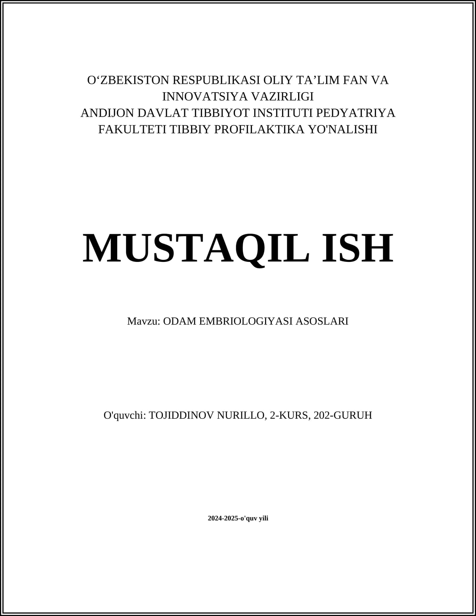 ODAM EMBRIOLOGIYASI ASOSLARI