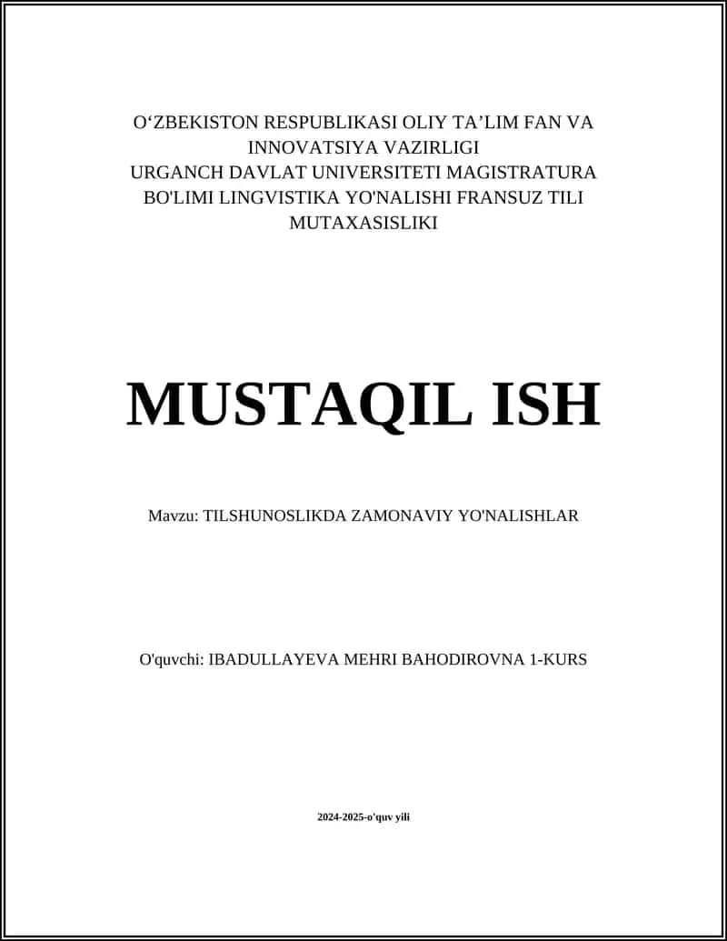 TILSHUNOSLIKDA ZAMONAVIY YO'NALISHLAR
