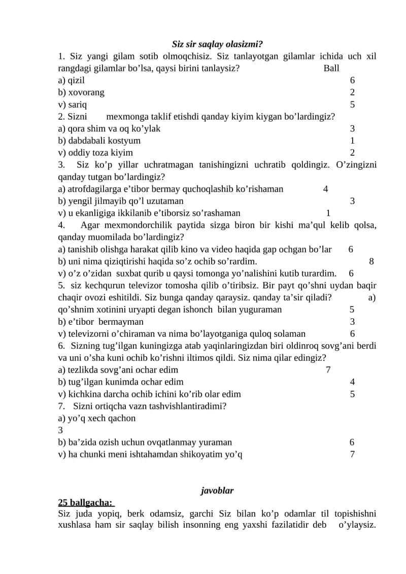 Sir saqlay olasizmi metodikasi