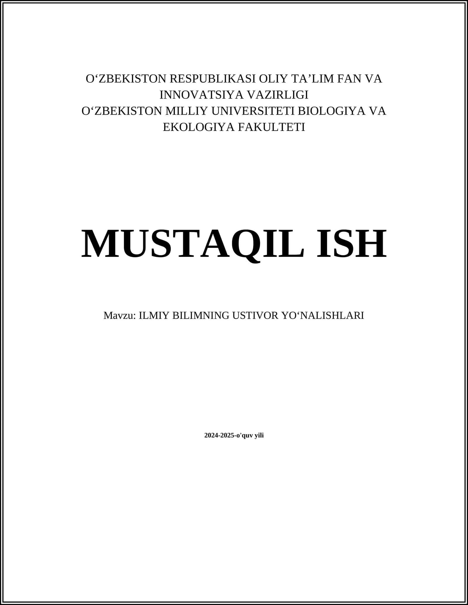ILMIY BILIMNING USTIVOR YOʻNALISHLARI