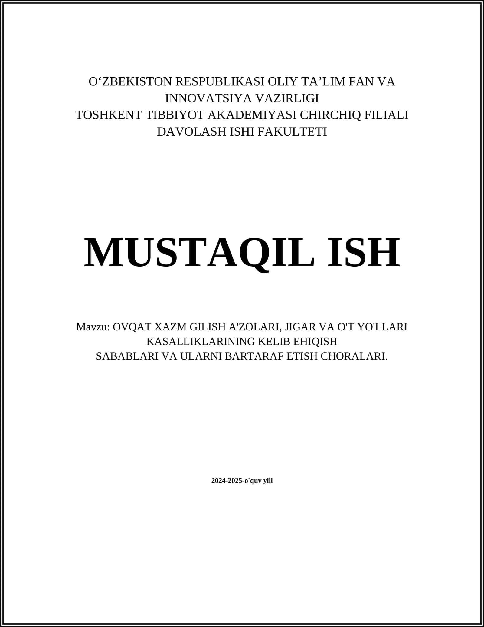 OVQAT HAZM QILISH TIZIMI: TUZILISHI VA FUNKSIYALARI