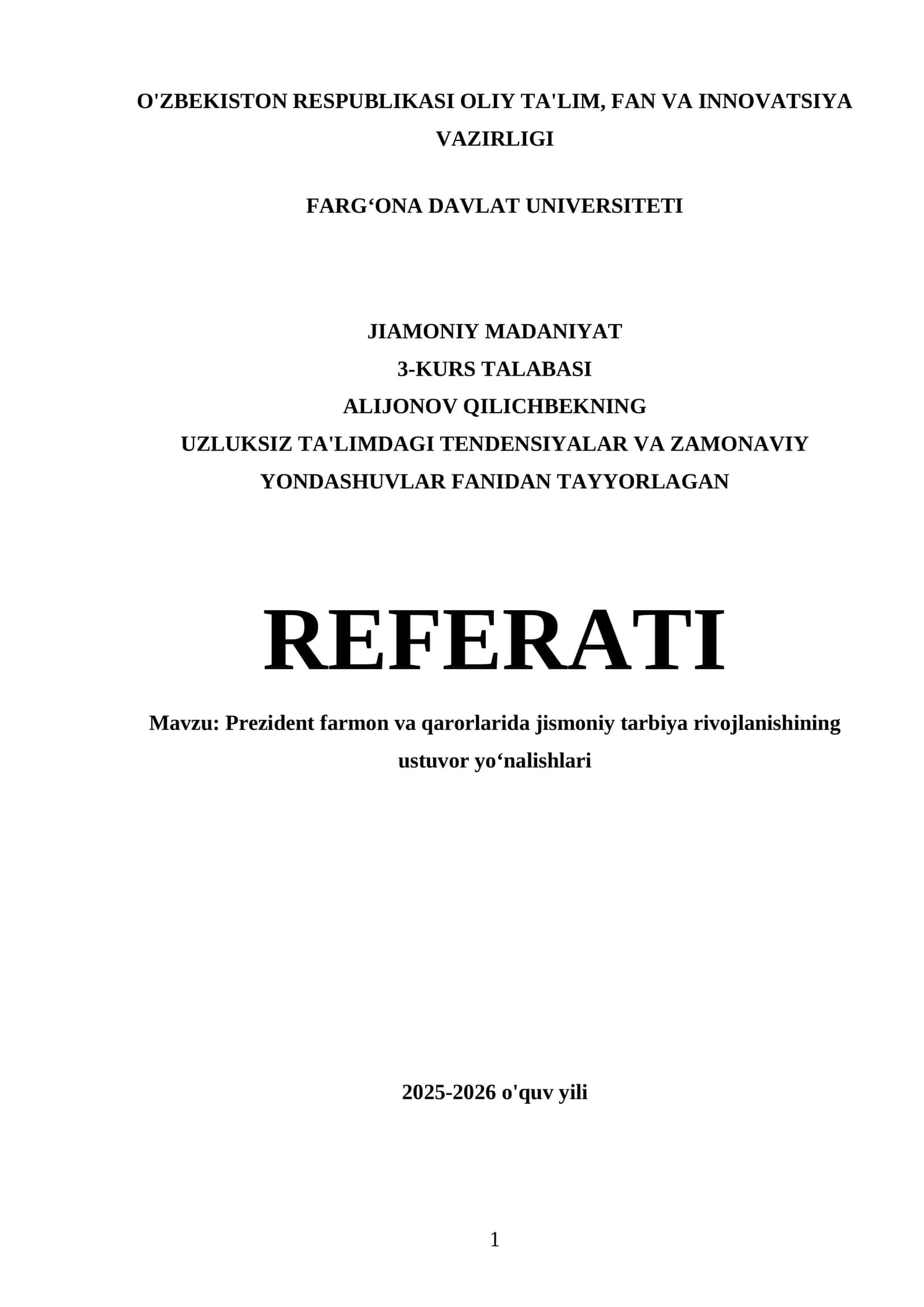 Prezident farmon va qarorlarida jismoniy tarbiya rivojlanishining ustuvor yoʻnalishlari