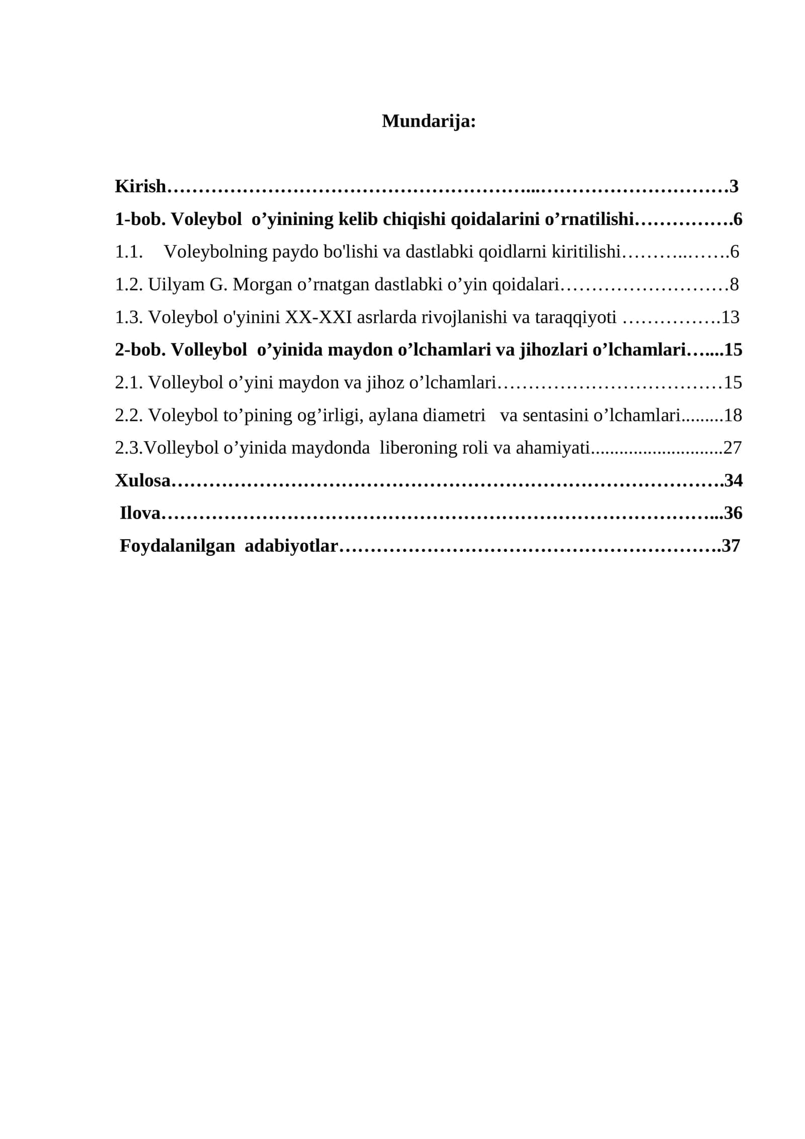 Voleybol maydoni va jihozlarining o'lchami