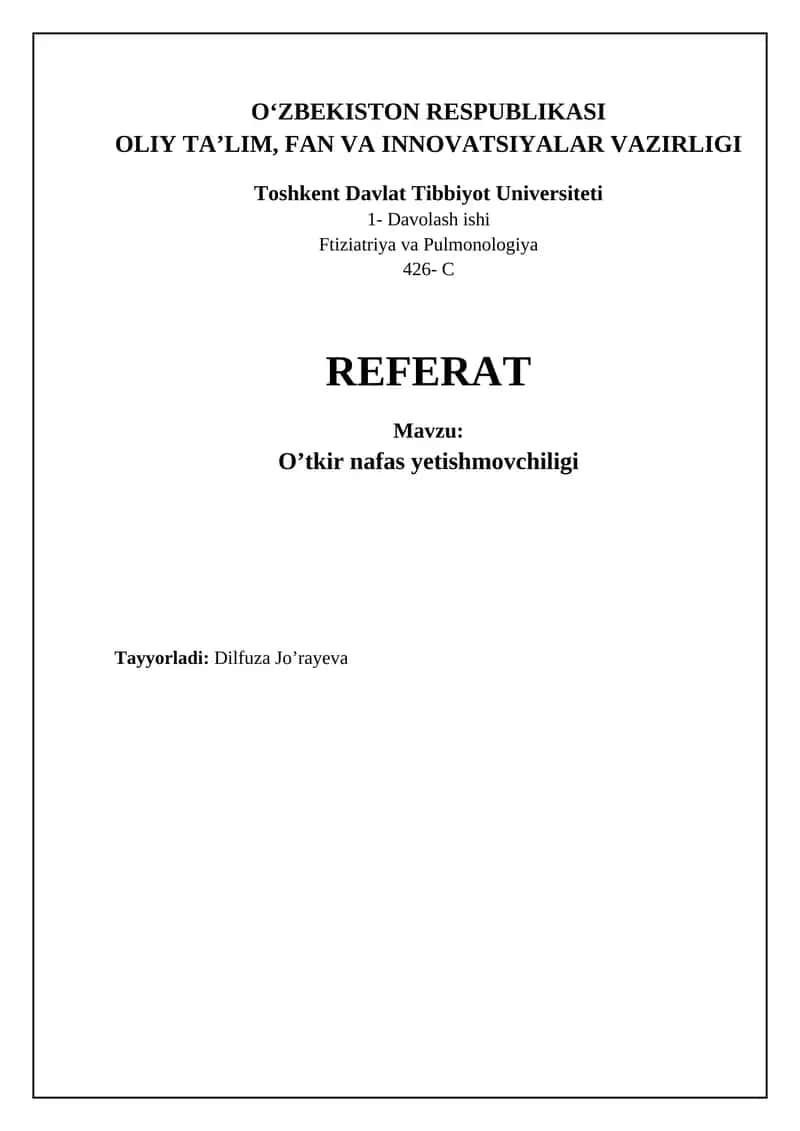 O'tkir nafas yetishmovchiligi (ONY)