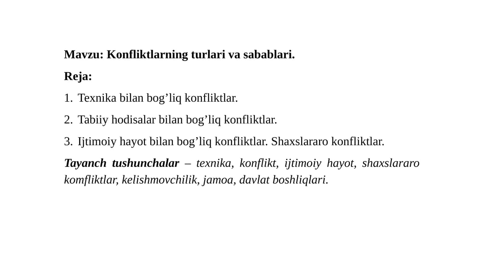 Konfliktlarning turlari va sabablari