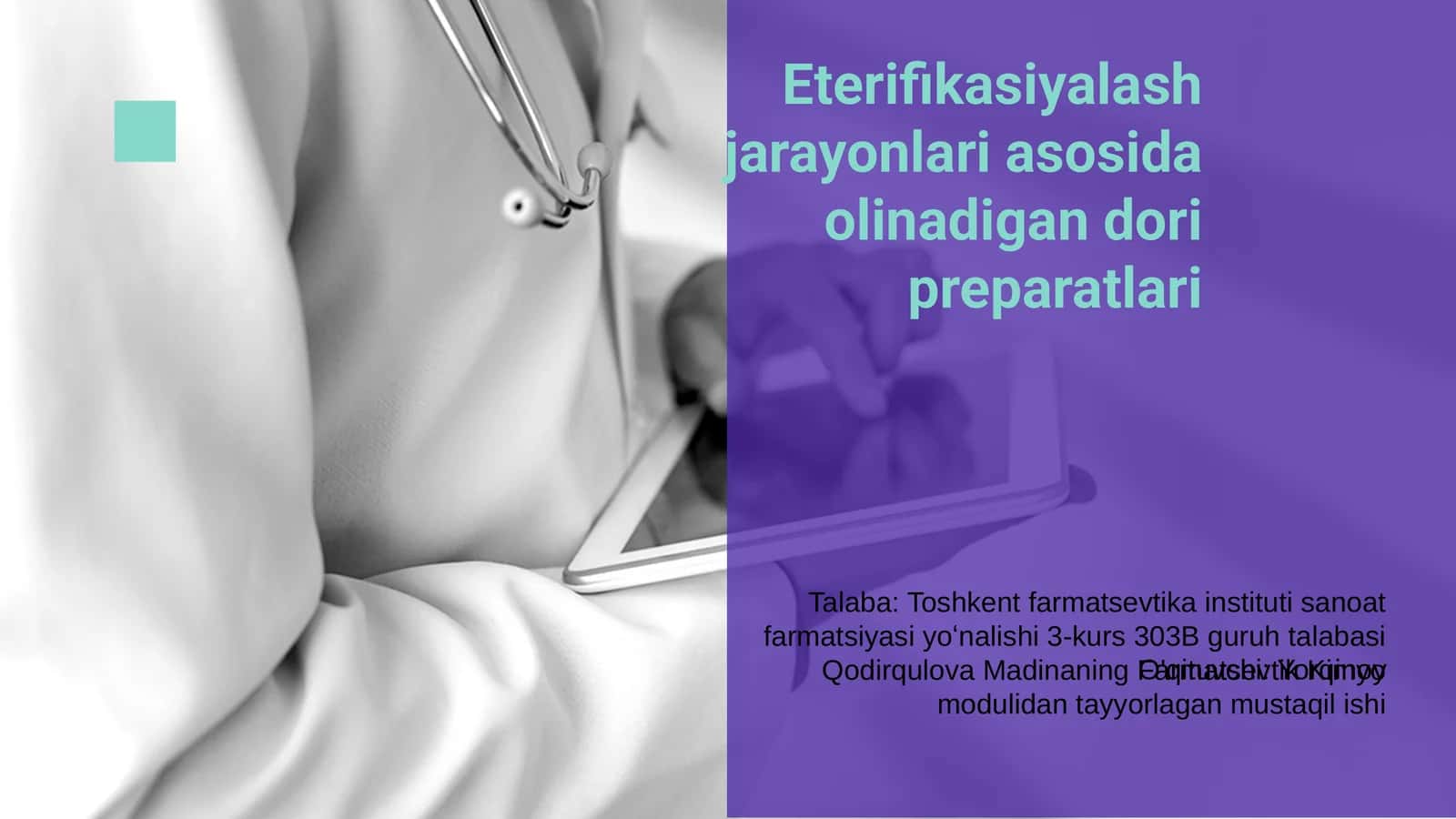 Eterifikasiyalash jarayonlari asosida olinadigan dori preparatlari