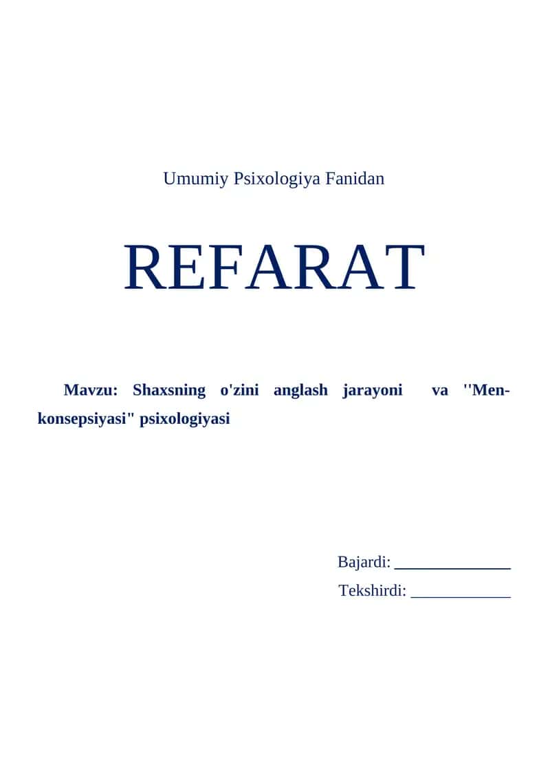 Umumiy Psixologiya Fanidan