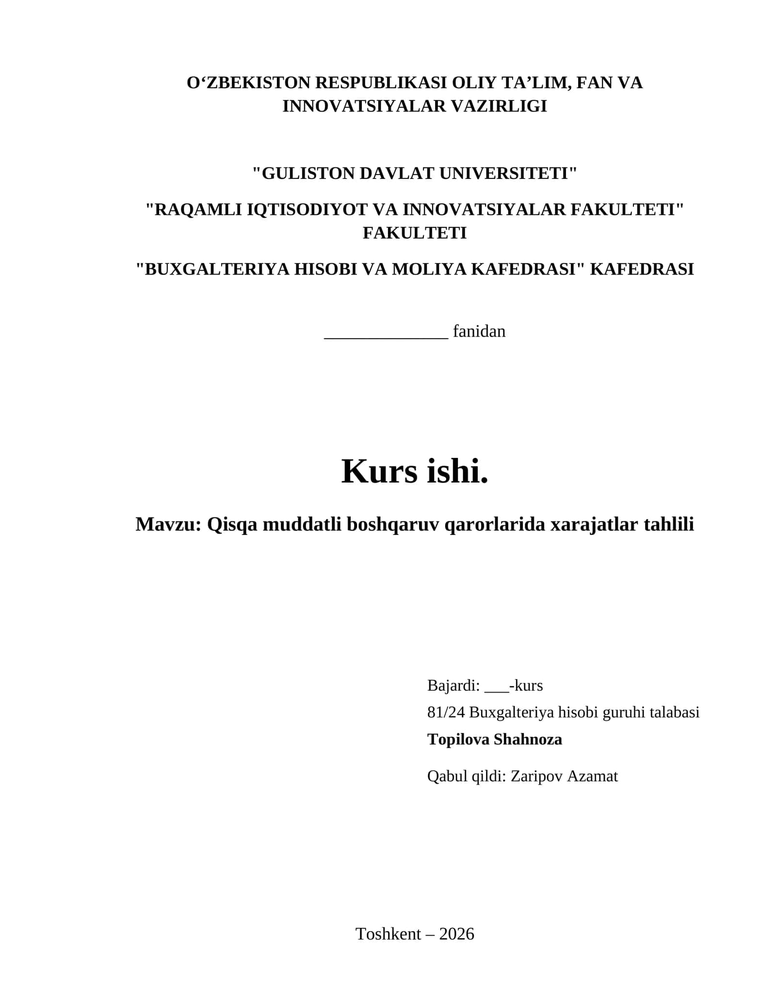 Qisqa muddatli boshqaruv qarorlarida xarajatlar tahlili