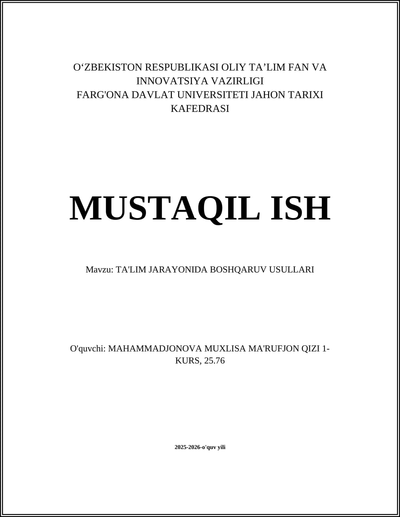 TA'LIM JARAYONIDA BOSHQARUV USULLARI