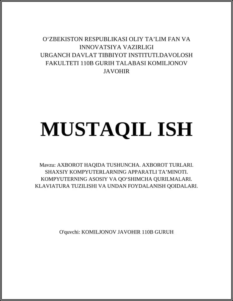 AXBOROT HAQIDA TUSHUNCHA