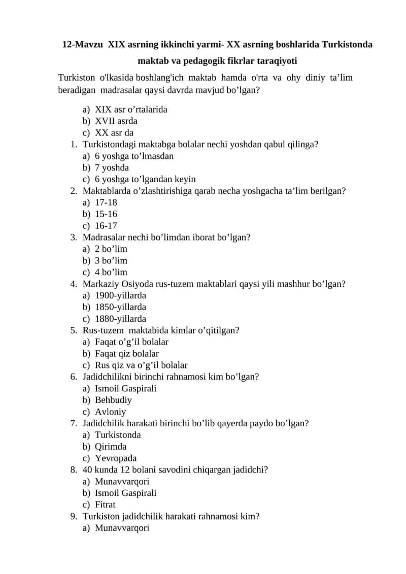 Turkistondagi Maktab va Madrasalar Tarixi