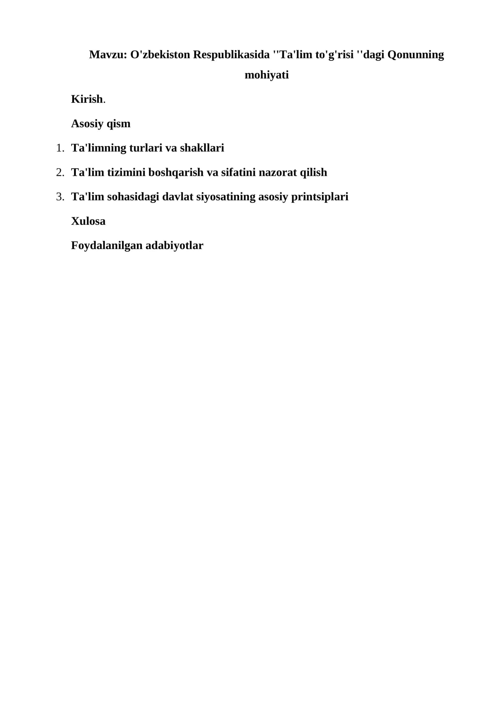 O'zbekiston Respublikasida ''Ta'lim to'g'risi ''dagi Qonunning mohiyati