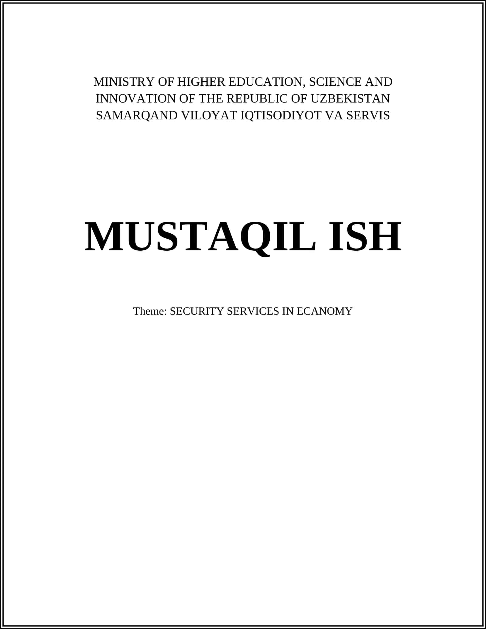 SAMARQAND VILOYAT IQTISODIYOT VA SERVIS MUSTAQIL ISH