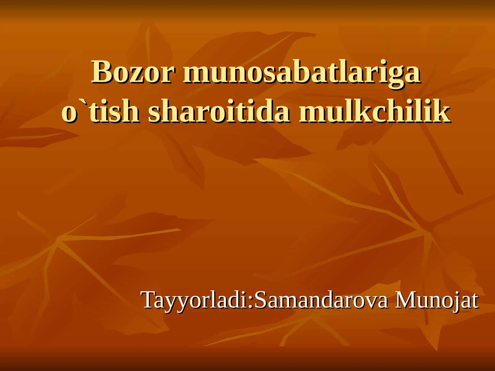 Bozor munosabatlariga o`tish sharoitida mulkchilik